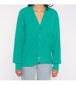 Emerald Green V-Neck Button...