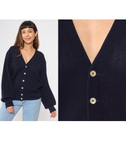 Navy Deep V Button Cardigan
