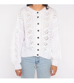 White Pointelle Lace Knit...