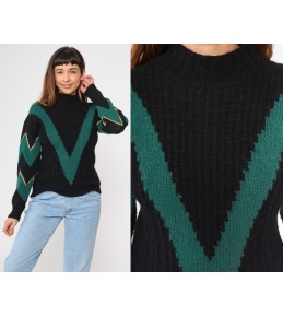 Black High-Neck Chevron...