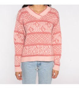 Pink Fair Isle V-Neck Knit...