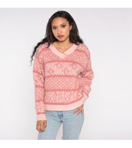 Pink Fair Isle V-Neck Knit...