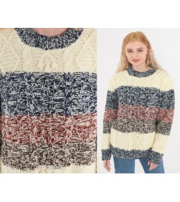 Colorblock Cable Knit Sweater