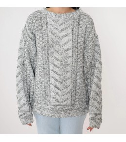 Grey Marled Cable Knit Sweater
