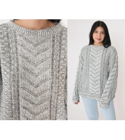 Grey Marled Cable Knit Sweater