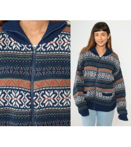 Navy Fair Isle Zip-Up Knit...
