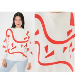 White Abstract Graphic Knit...