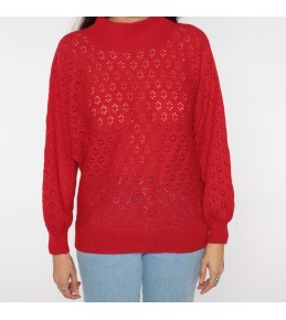 Red Pointelle Knit Sweater