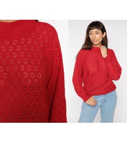Red Pointelle Knit Sweater