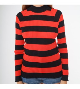 Red Black Stripe Mock Neck...